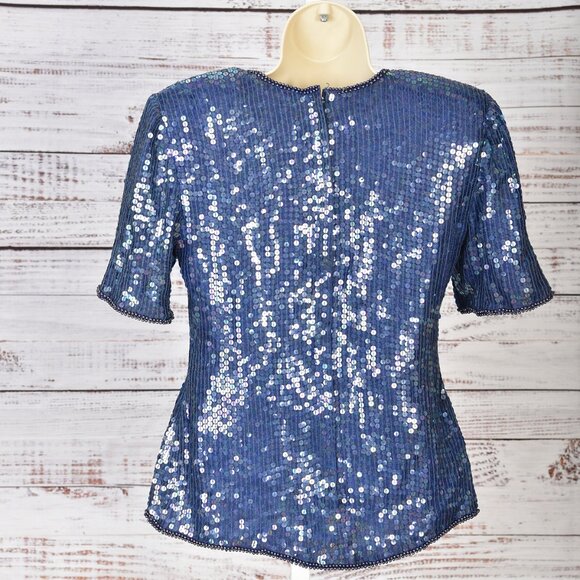 Stenay Midnight Blue Sequin and Beaded Top Size S - Picture 2 of 3